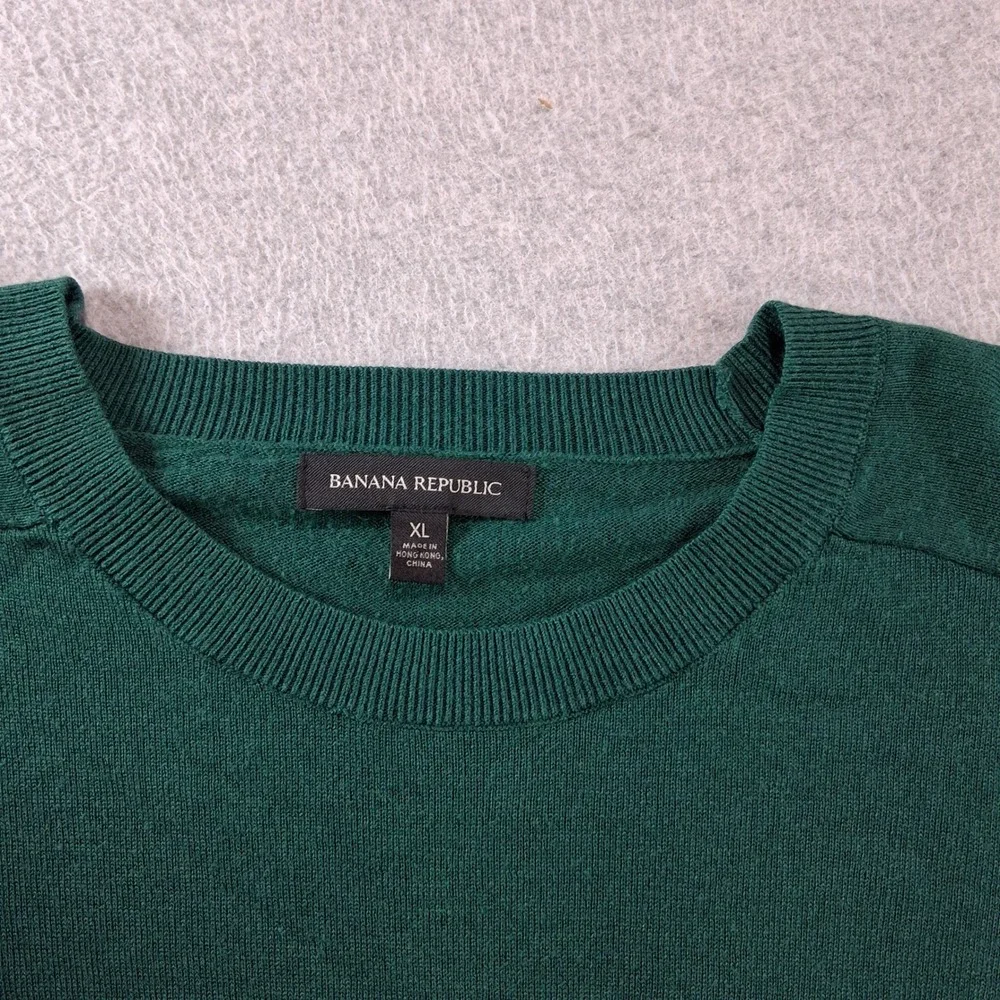 Banana Republic Sweater Mens XL Green Crew Neck Silk Yak Hair Blend Lightweight
